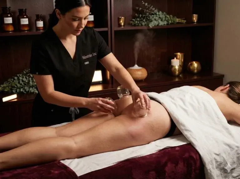 Client receiving a gentle lymphatic drainage treatment in a calm studio setting